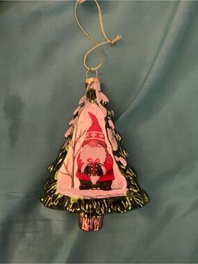 Holiday Tree Gnome Glass Ornament - Green and Red